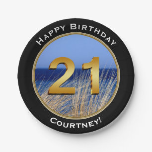 Assiettes En Carton Anniversaire de vue d'océan joyeux 21ème avec le