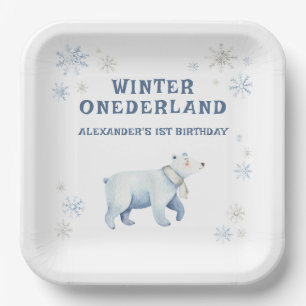 Assiettes En Carton Anniversaire des 1 an de l'ours polaire de Winter