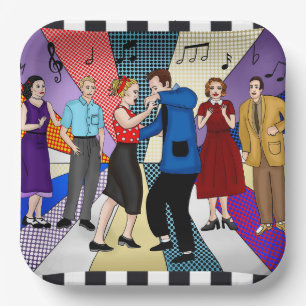 Assiettes En Carton Anniversaire des années 1950 de la Couple Dancing