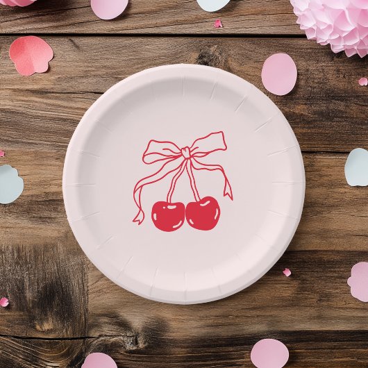 Assiettes En Carton Anniversaire des cerisiers roses et rouges