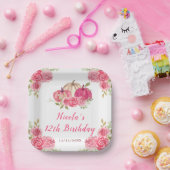 Assiettes En Carton Anniversaire des Citrouilles de fleurs roses chaud (Fête)