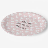 Assiettes En Carton Anniversaire des Coeurs blancs roses (Angle)