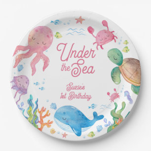 Assiettes En Carton Anniversaire des enfants sous la mer 1 an