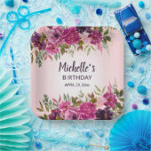 Assiettes En Carton Anniversaire des filles de fleurs rose violet (Fête)