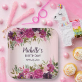 Assiettes En Carton Anniversaire des filles de fleurs rose violet (Fête)