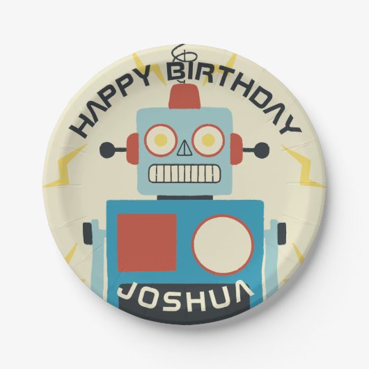 Assiettes En Carton Anniversaire des robots de jouets (Devant)