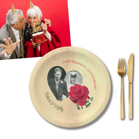 Assiettes En Carton Anniversaire des Roses rouges