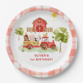 Assiettes En Carton Anniversaire des tracteurs rouges (Devant)