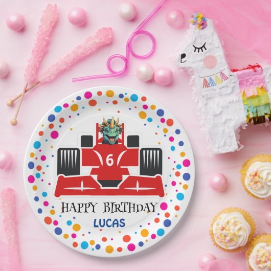 Assiettes En Carton Anniversaire Dinosaur race voiture garçon course r (Fête)