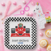 Assiettes En Carton Anniversaire Dinosaur voiture de course rouge nom  (Fête)