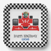 Assiettes En Carton Anniversaire Dinosaur voiture de course rouge nom  (Recto)