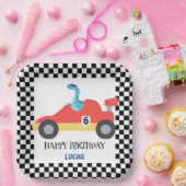 Assiettes En Carton Anniversaire Dinosaur voiture de course rouge nom  (Fête)