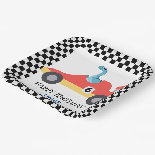 Assiettes En Carton Anniversaire Dinosaur voiture de course rouge nom  (Angulaire)