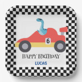 Assiettes En Carton Anniversaire Dinosaur voiture de course rouge nom  (Recto)