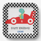 Assiettes En Carton Anniversaire Dinosaur voiture de course rouge nom  (Recto)
