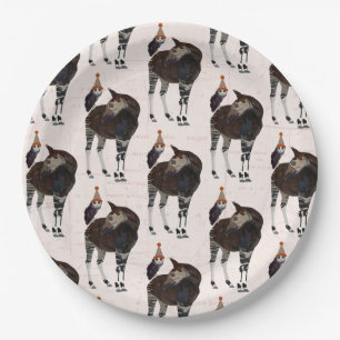 ASSIETTES EN CARTON ANNIVERSAIRE D'OKAPI ET DE HIBOU