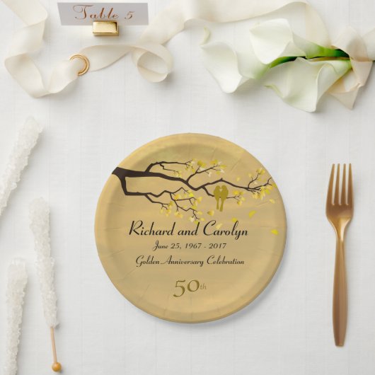 Assiettes En Carton Anniversaire d'or de Lovebirds (Mariage)