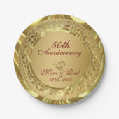 Assiettes En Carton Anniversaire du 50e Mariage de l'or mousseux (Devant)