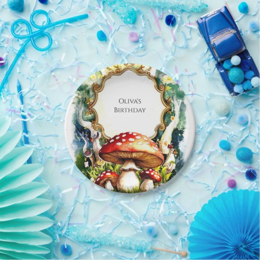 Assiettes En Carton Anniversaire du champignon forestier simple (Fête)