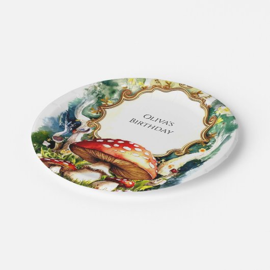 Assiettes En Carton Anniversaire du champignon forestier simple (Angle)