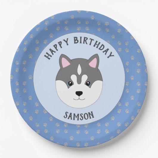 Assiettes En Carton Anniversaire du Chien bleu (Devant)