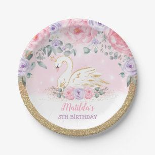 Assiettes En Carton Anniversaire du cygne magique princesse rose viole