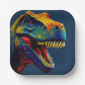 Assiettes En Carton Anniversaire du dinosaure bleu (Recto)