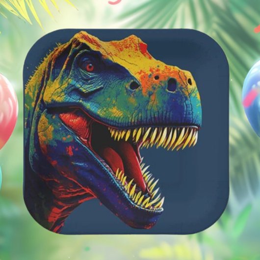 Assiettes En Carton Anniversaire du dinosaure bleu