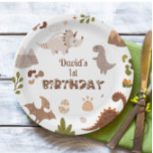 Assiettes En Carton Anniversaire du Dinosaure Neutre