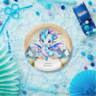 Assiettes En Carton Anniversaire du dragon de glace mignon