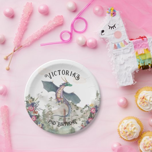 Assiettes En Carton Anniversaire du dragon forestier enchanté (Fête)