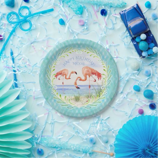 Assiettes En Carton Anniversaire du Flamant rose Beach Ocean Sandy Sho (Fête)