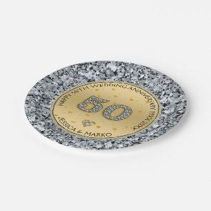 Assiettes En Carton Anniversaire du mariage d'or Diamants blancs & or