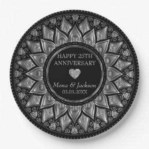 Assiettes En Carton Anniversaire du Mariage Mandala en or et en noir