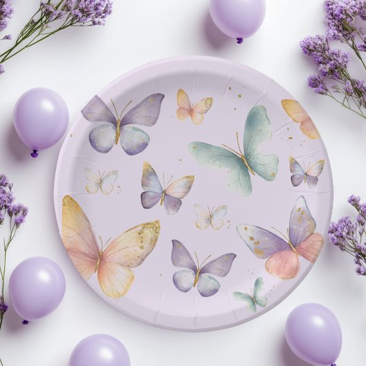 Assiettes En Carton Anniversaire du papillon pourpre