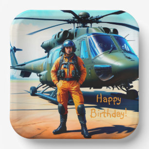 Assiettes En Carton Anniversaire du pilote d'hélicoptère