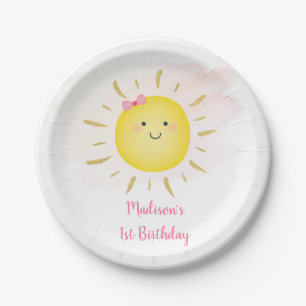 Assiettes En Carton Anniversaire du soleil rose et or