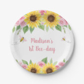 Assiettes En Carton Anniversaire du tournesol d'abeille rose (Devant)