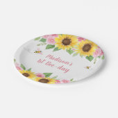 Assiettes En Carton Anniversaire du tournesol d'abeille rose (Angle)