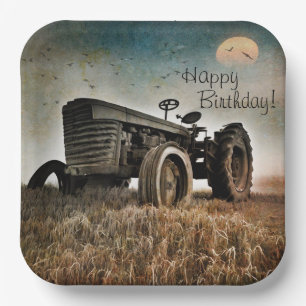 Assiettes En Carton Anniversaire du vieux tracteur