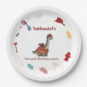 Assiettes En Carton Anniversaire d'un dinosaure pompier mignon rugir e