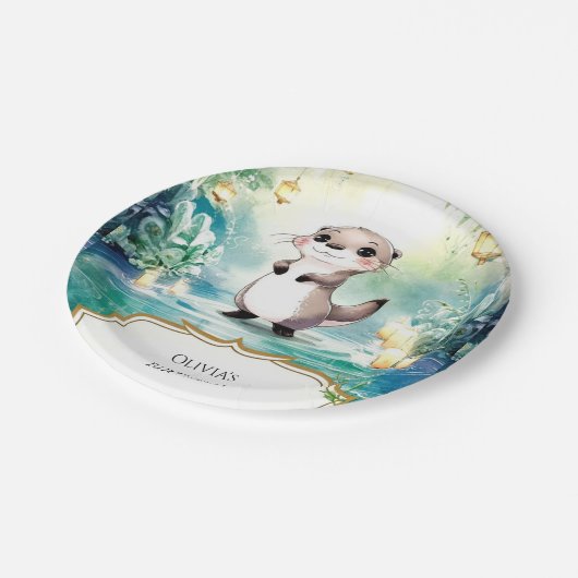 Assiettes En Carton Anniversaire Editable Lake Otter (Angle)