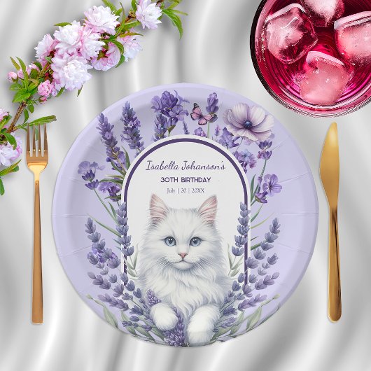 Assiettes En Carton Anniversaire élégant de Lavande et de Chat