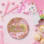 Assiettes En Carton Anniversaire élégant en marbre rose et or (Fête)