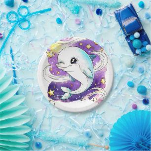 Assiettes En Carton Anniversaire enchanté des dauphins Pastel