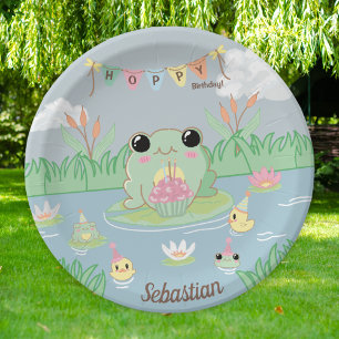 Assiettes En Carton Anniversaire Enfant de l'Étang de la Petite Grenou