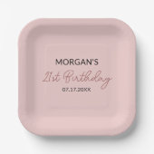 Assiettes En Carton Anniversaire Fête Blush Pink Nom mignon (Recto)