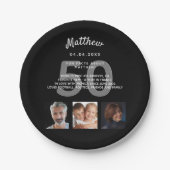 Assiettes En Carton Anniversaire fête photo fun faits noir blanc (Devant)