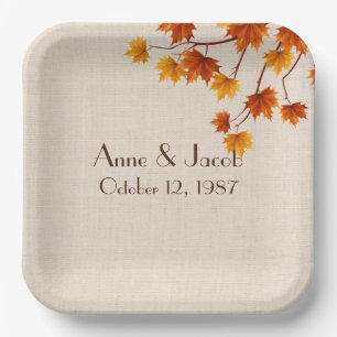 Assiettes En Carton Anniversaire Feuilles d'automne sur Burlap