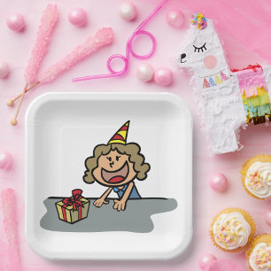 Assiettes En Carton Anniversaire Fille Avec Un Cadeau